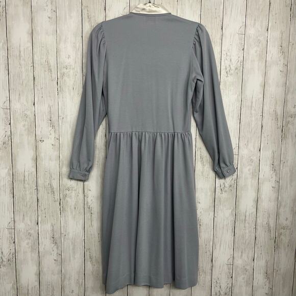 Lanz Original Gray Long Sleeve Collared Button Pilgrim Peasant Long Plain Dress - Picture 2 of 11